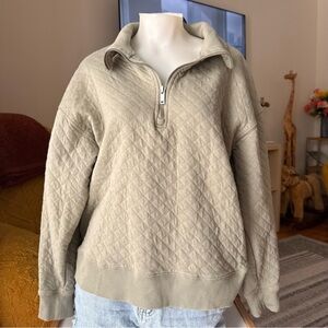 Workshop Republic Clothing Quilted Half-Zip Pullover - Taupe